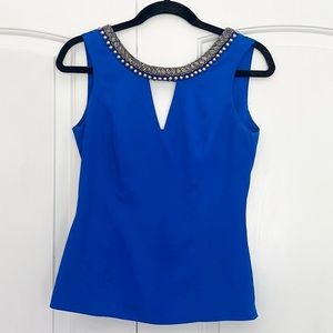 Royal Blue Embroidered Neckline Top